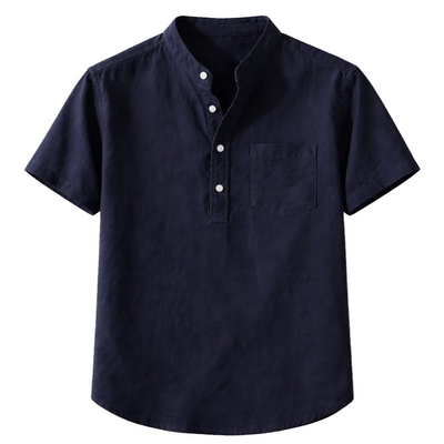 Men's Band Collar Henley Shirt with Chest Pocket