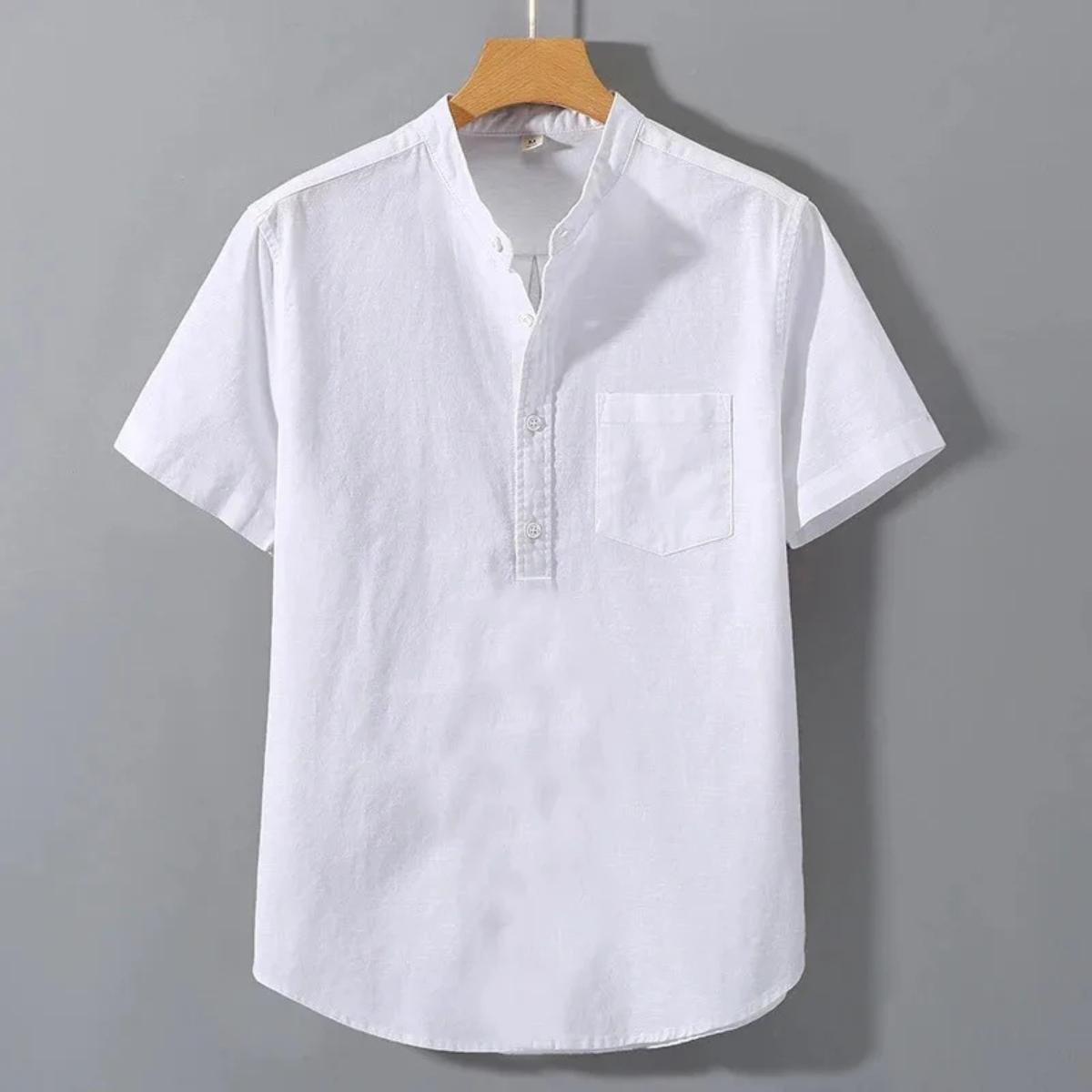 Men's Band Collar Henley Shirt with Chest Pocket