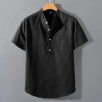 Men's Band Collar Henley Shirt with Chest Pocket