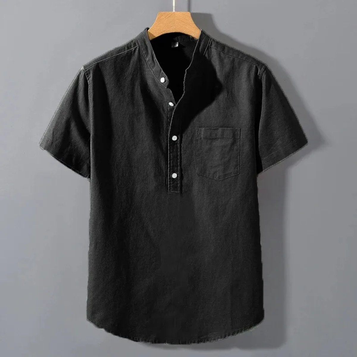Men's Band Collar Henley Shirt with Chest Pocket