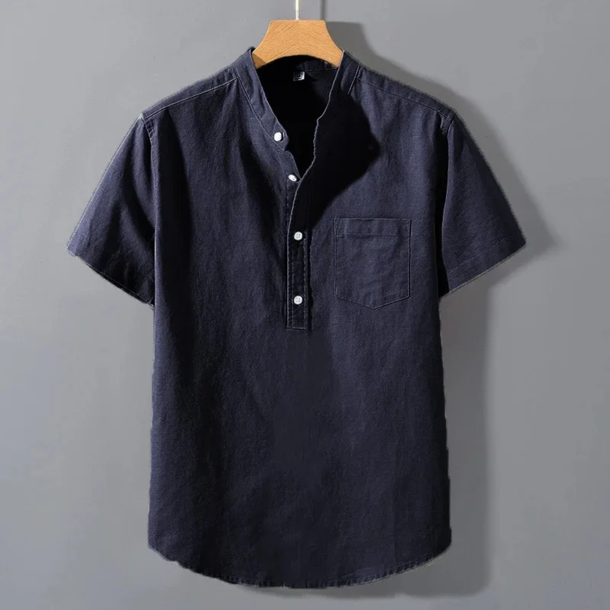 Men's Band Collar Henley Shirt with Chest Pocket