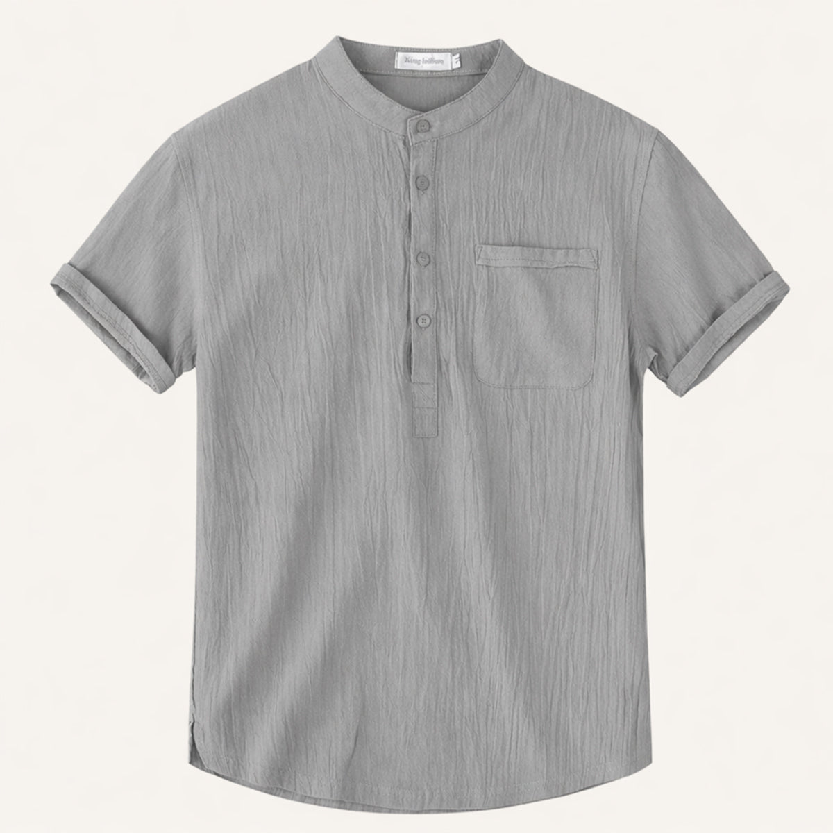 Men's Band Collar Rolled Cuff Shirt