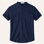 Men's Band Collar Rolled Cuff Shirt