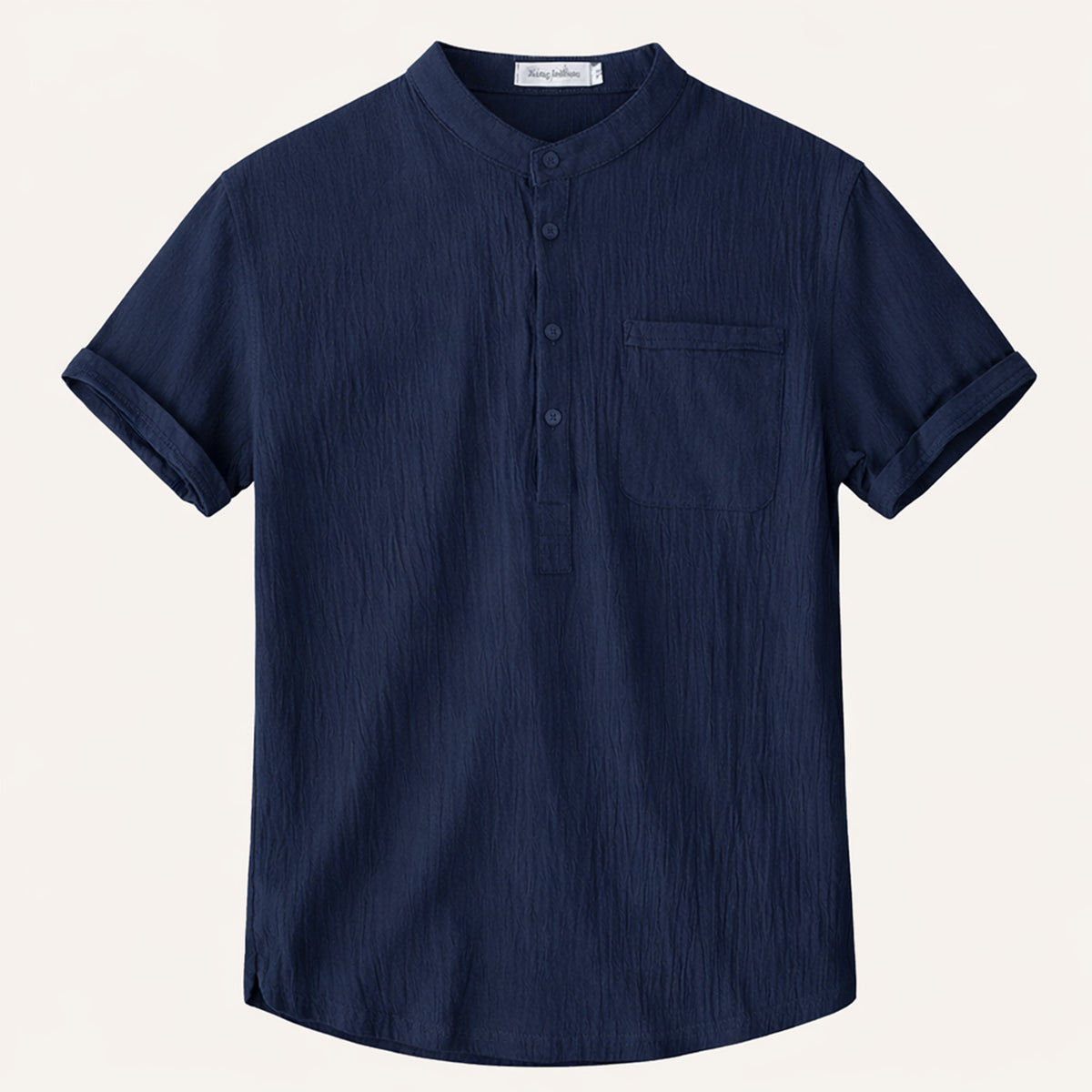 Men's Band Collar Rolled Cuff Shirt