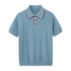 Men's Cable Knit Zip Placket Polo Shirt with Stripe Collar