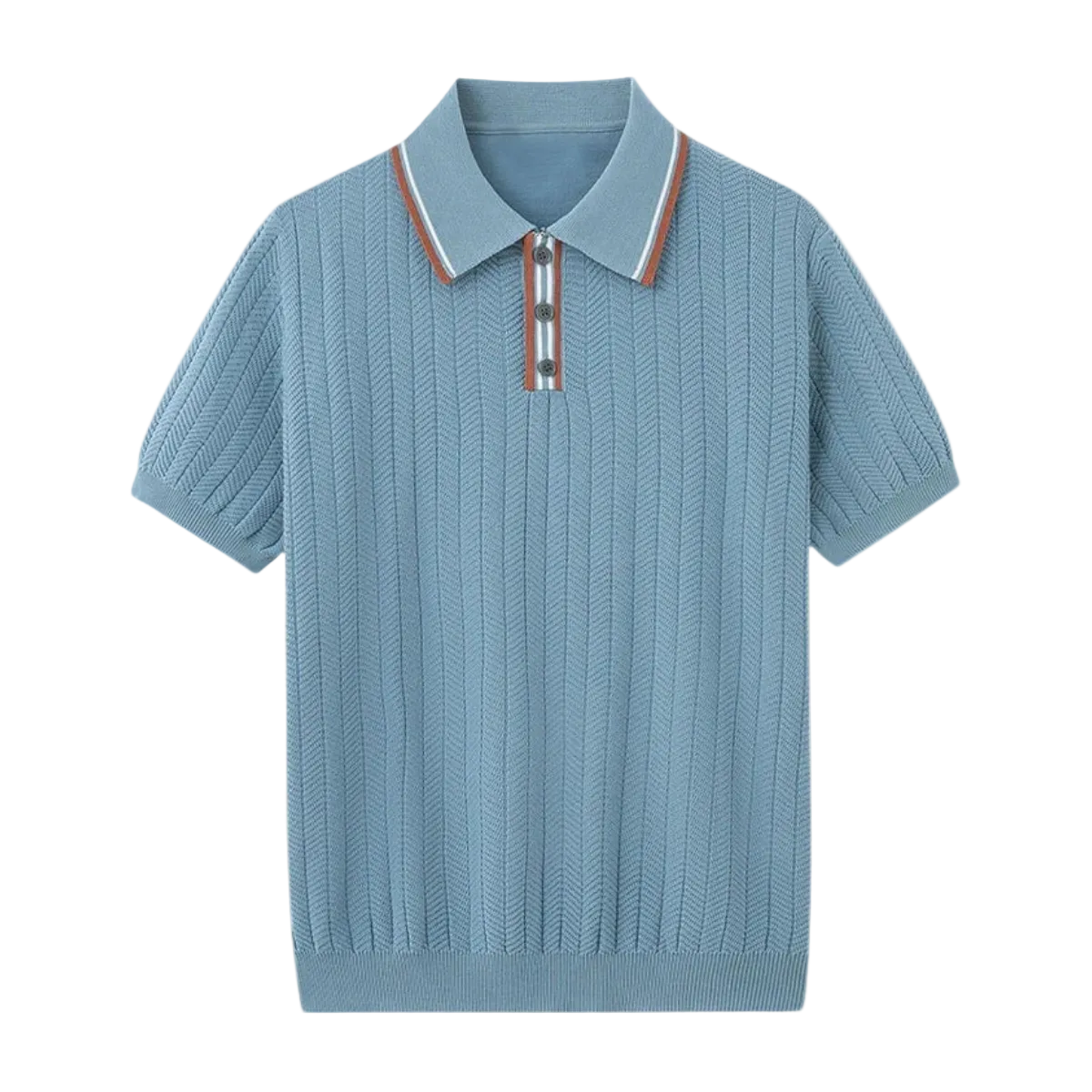 Men's Cable Knit Zip Placket Polo Shirt with Stripe Collar