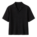 Men's Camp Collar Button-Up Shirt with Straight Hem