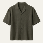 Men's Camp Collar Button-Up Shirt with Straight Hem