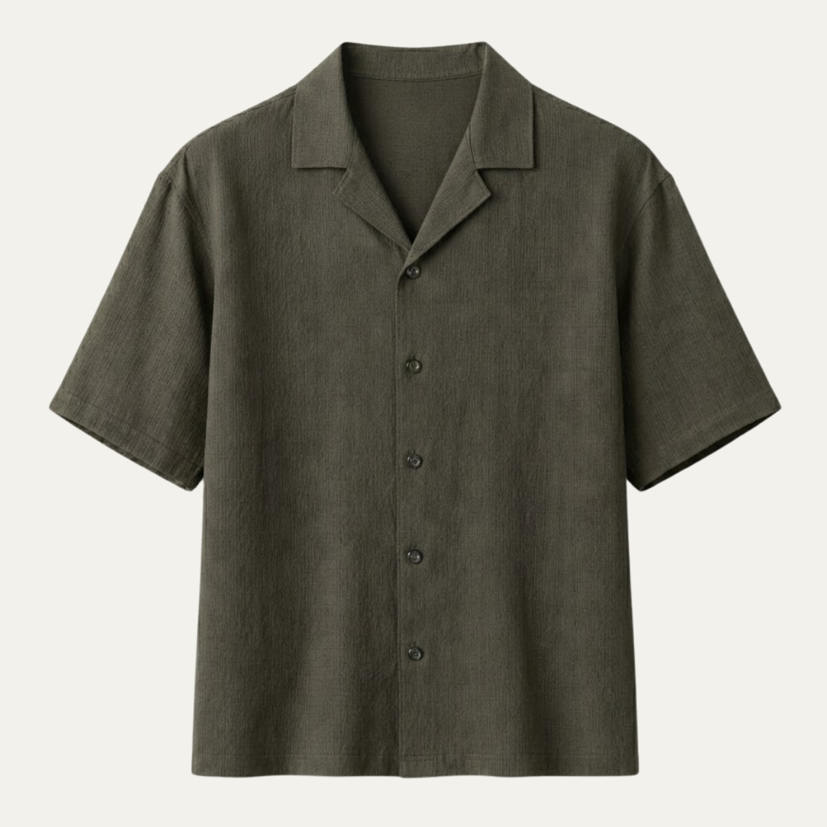 Men's Camp Collar Button-Up Shirt with Straight Hem
