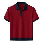 Men's Contrast Trim Knit Polo Shirt with Button Placket