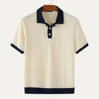 Men's Contrast Trim Knit Polo Shirt with Button Placket