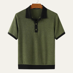 Men's Contrast Trim Knit Polo Shirt with Button Placket