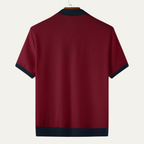 Men's Contrast Trim Knit Polo Shirt with Button Placket