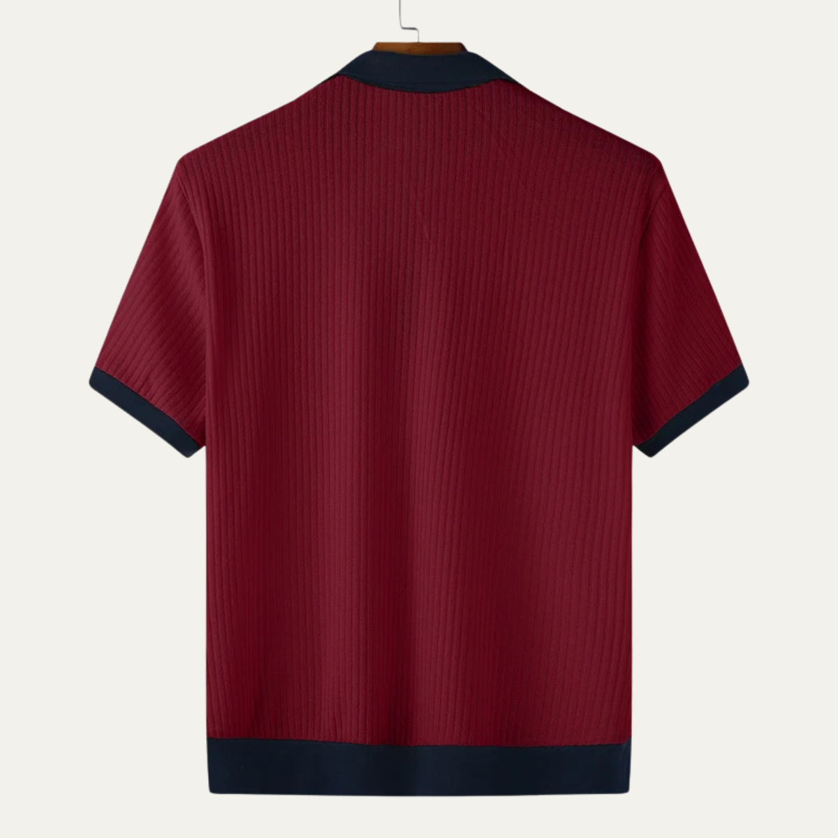 Men's Contrast Trim Knit Polo Shirt with Button Placket