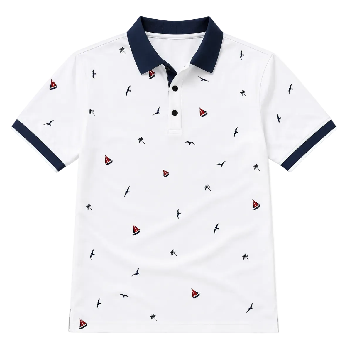 Men's Nautical Print Polo Shirt with Contrast Trim