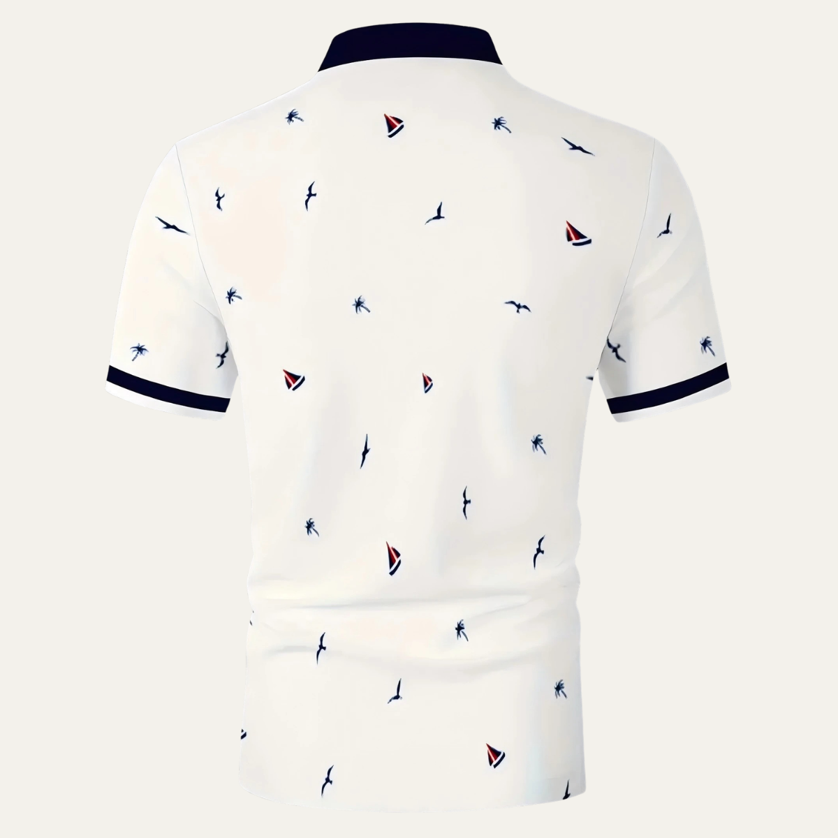 Men's Nautical Print Polo Shirt with Contrast Trim