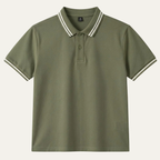 Men's Polo Shirt with Twin-Stripe Tipped Collar and Cuffs