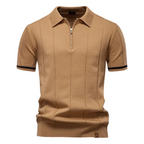 Men's Quarter-Zip Knit Polo Shirt with Stripe Cuffs