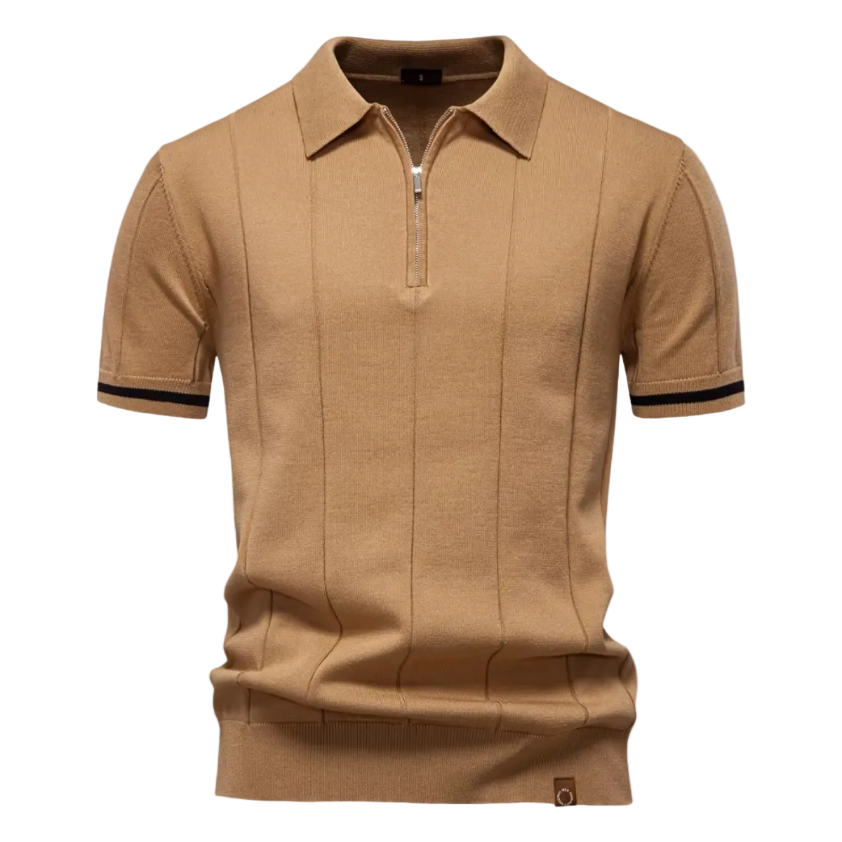 Men's Quarter-Zip Knit Polo Shirt with Stripe Cuffs