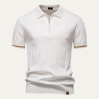 Men's Quarter-Zip Knit Polo Shirt with Stripe Cuffs