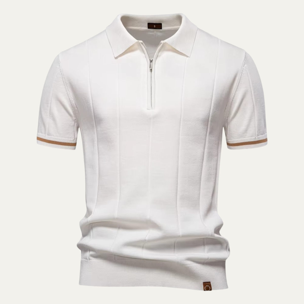 Men's Quarter-Zip Knit Polo Shirt with Stripe Cuffs