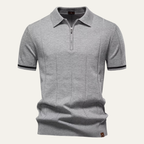 Men's Quarter-Zip Knit Polo Shirt with Stripe Cuffs