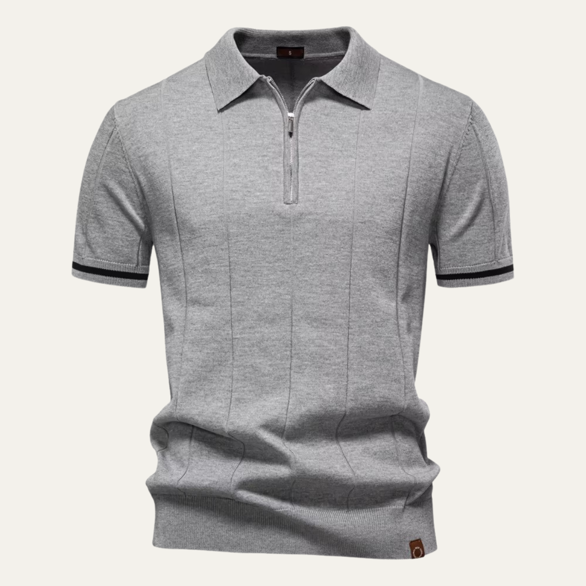 Men's Quarter-Zip Knit Polo Shirt with Stripe Cuffs