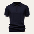 Men's Quarter-Zip Knit Polo Shirt with Stripe Cuffs