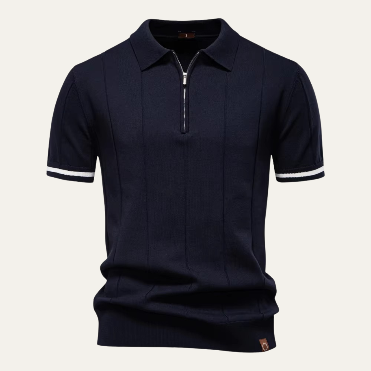 Men's Quarter-Zip Knit Polo Shirt with Stripe Cuffs