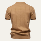 Men's Quarter-Zip Knit Polo Shirt with Stripe Cuffs