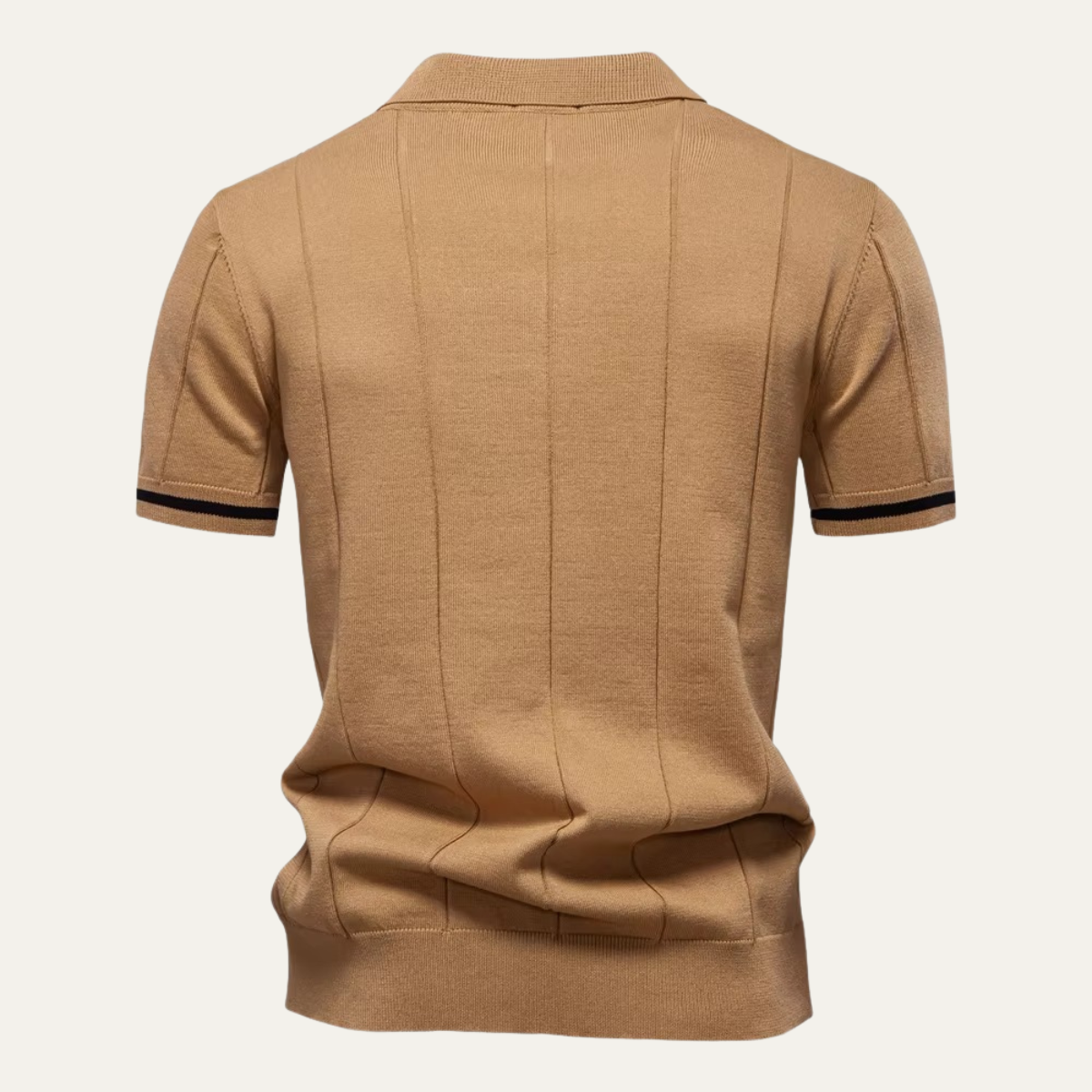Men's Quarter-Zip Knit Polo Shirt with Stripe Cuffs