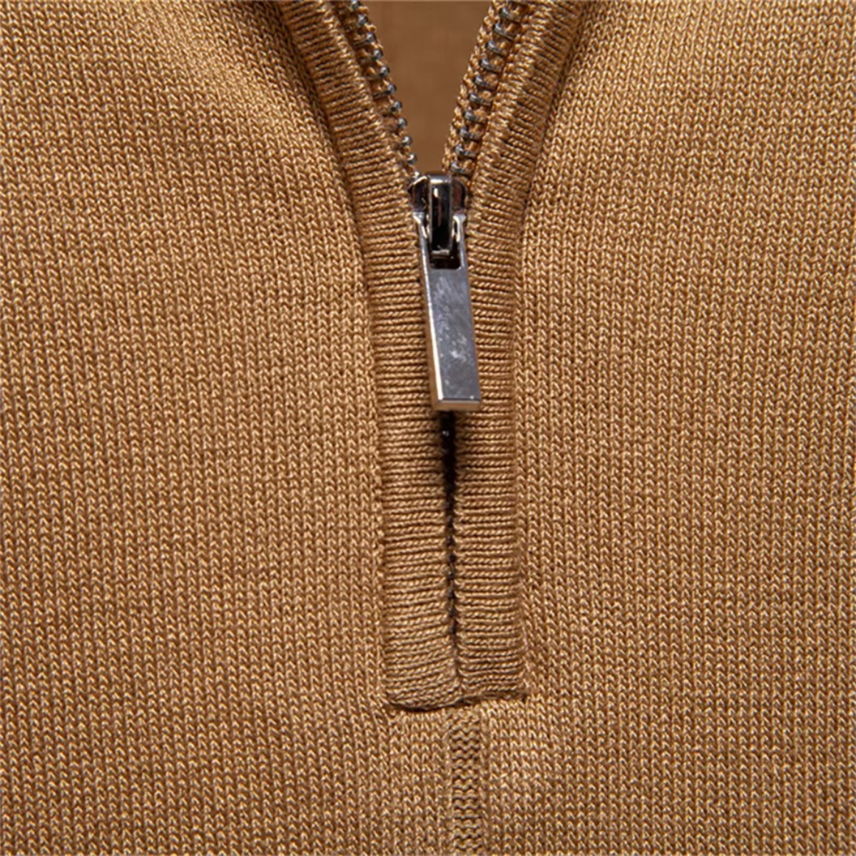 Men's Quarter-Zip Knit Polo Shirt with Stripe Cuffs