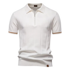 Men's Quarter-Zip Knit Polo Shirt with Stripe Cuff Trim