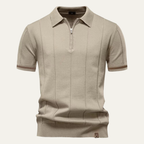 Men's Quarter-Zip Knit Polo Shirt with Stripe Cuff Trim