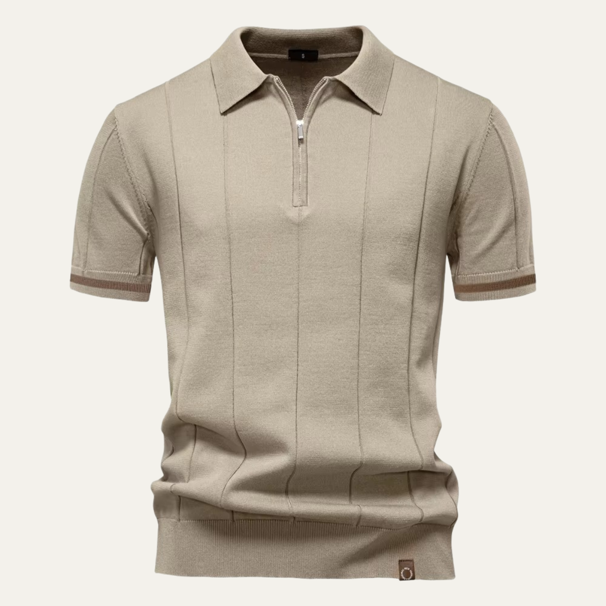 Men's Quarter-Zip Knit Polo Shirt with Stripe Cuff Trim