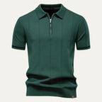 Men's Quarter-Zip Knit Polo Shirt with Stripe Cuff Trim
