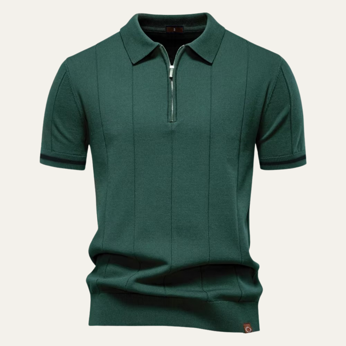 Men's Quarter-Zip Knit Polo Shirt with Stripe Cuff Trim