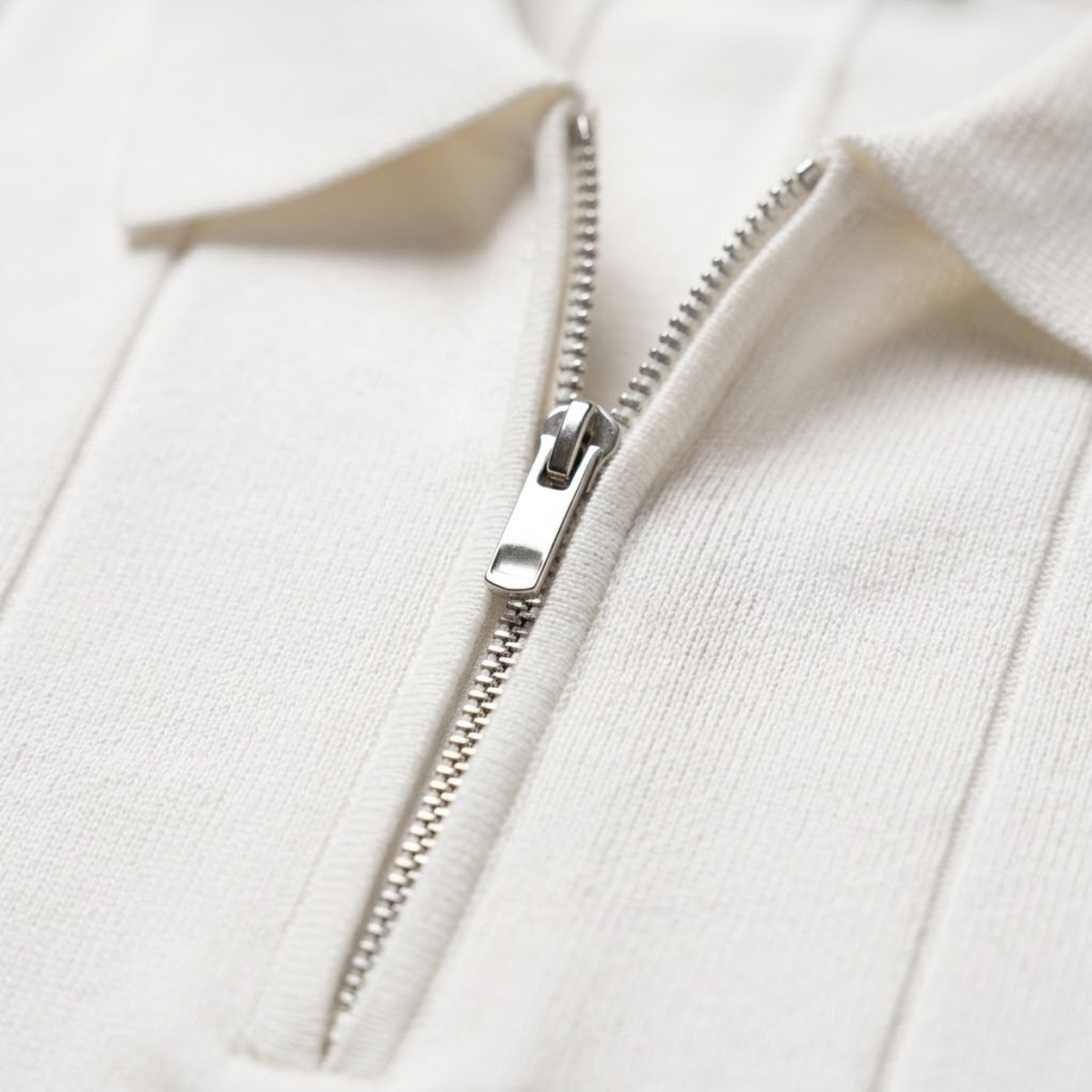 Men's Quarter-Zip Knit Polo Shirt with Stripe Cuff Trim