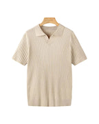 Men's Ribbed Short Sleeve Polo with Open Placket
