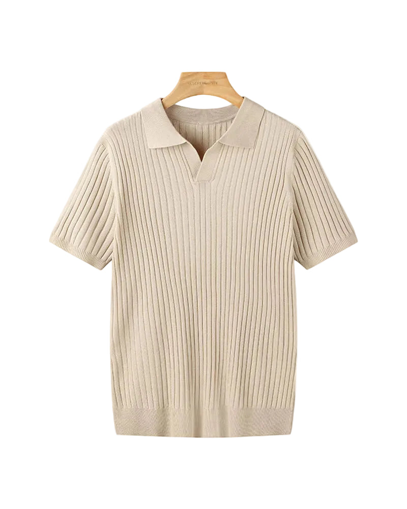 Men's Ribbed Short Sleeve Polo with Open Placket