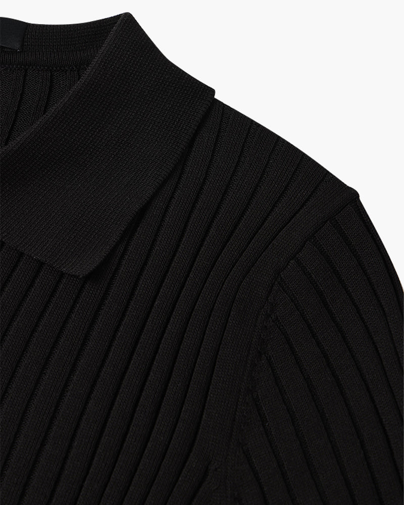 Men's Ribbed Short Sleeve Polo with Open Placket