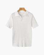 Men's Ribbed Short Sleeve Polo with Open Placket