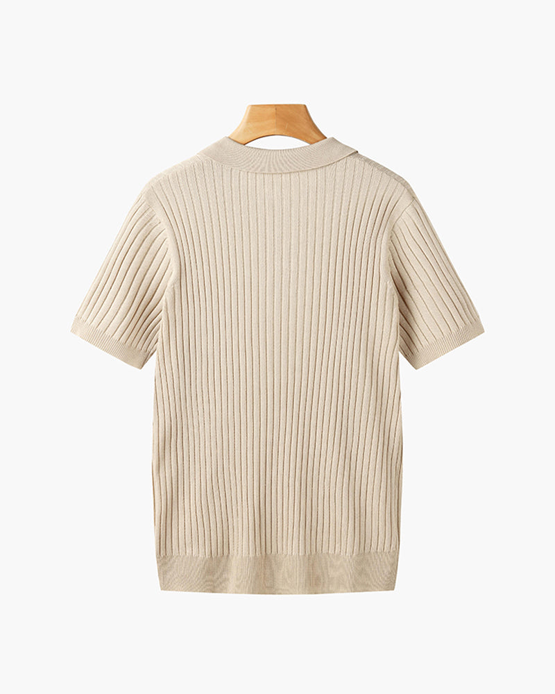 Men's Ribbed Short Sleeve Polo with Open Placket