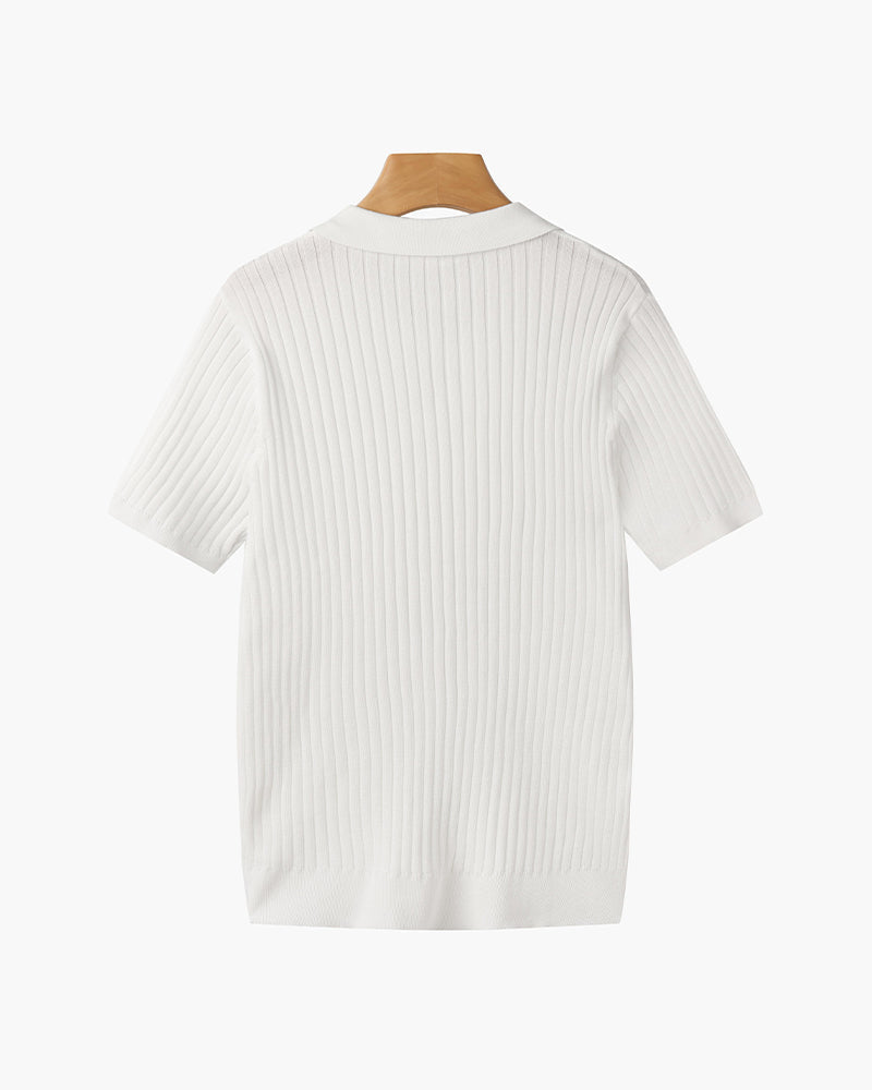 Men's Ribbed Short Sleeve Polo with Open Placket