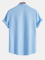 Men's Ribbed Short Sleeve Shirt with Band Collar