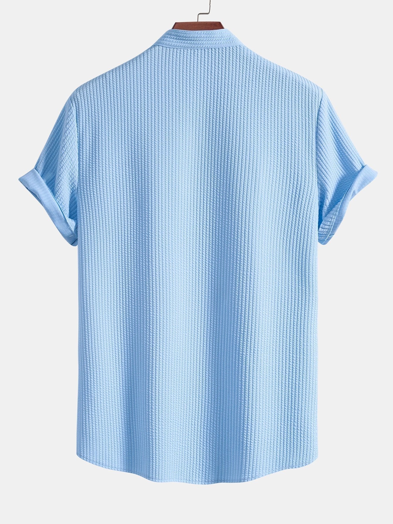 Men's Ribbed Short Sleeve Shirt with Band Collar