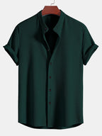 Men's Ribbed Short Sleeve Shirt with Band Collar