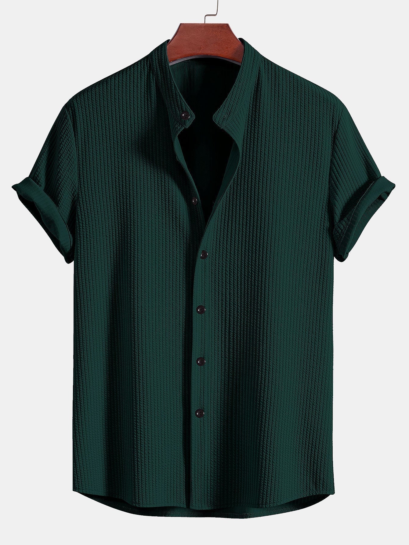 Men's Ribbed Short Sleeve Shirt with Band Collar