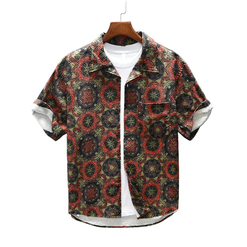 Men's Short Sleeve Floral Print Camp Collar Shirt