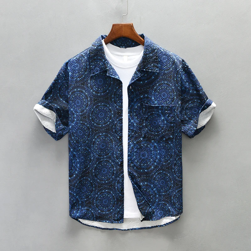 Men's Short Sleeve Floral Print Camp Collar Shirt